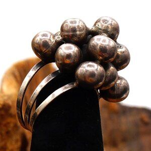 Vintage Pyramid of Silver Orb Spheres Ring Signed MSN Mexico Unisex Size 7.25